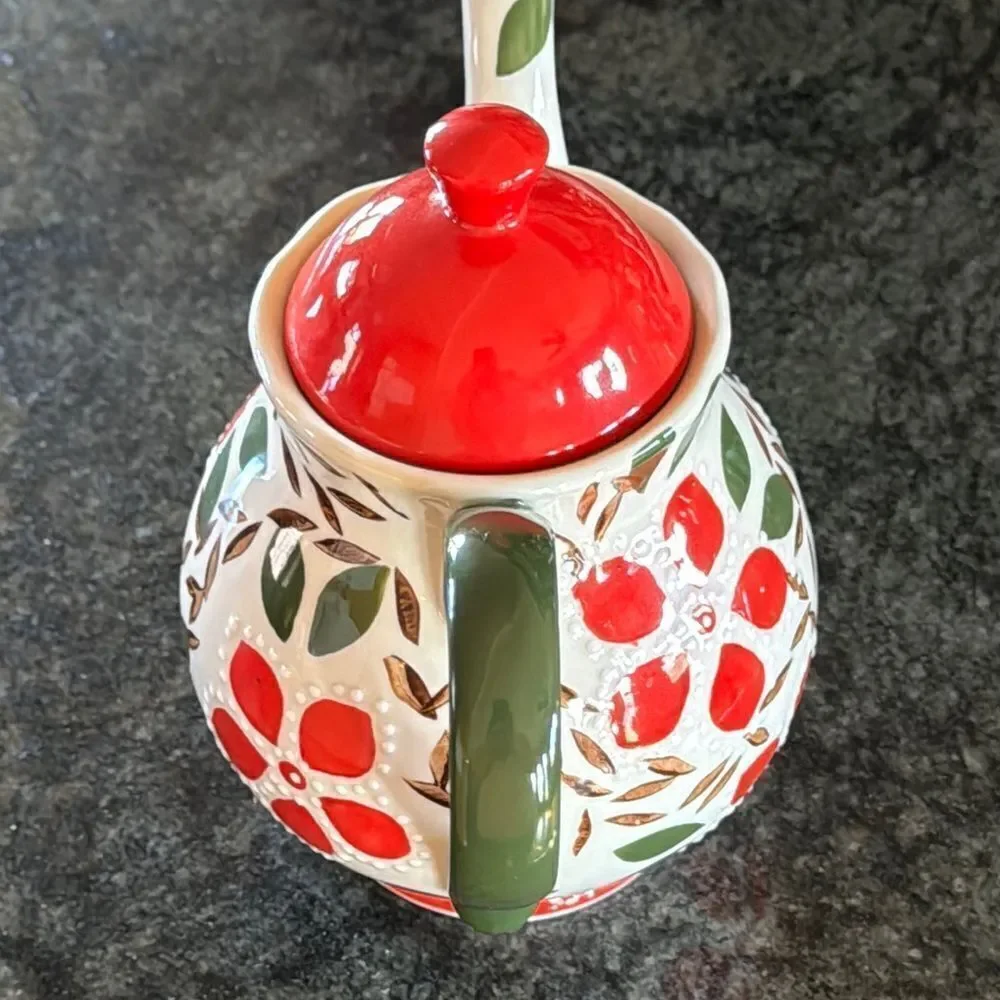 tea pot in christmas colorful  Dutch  inspired floral design